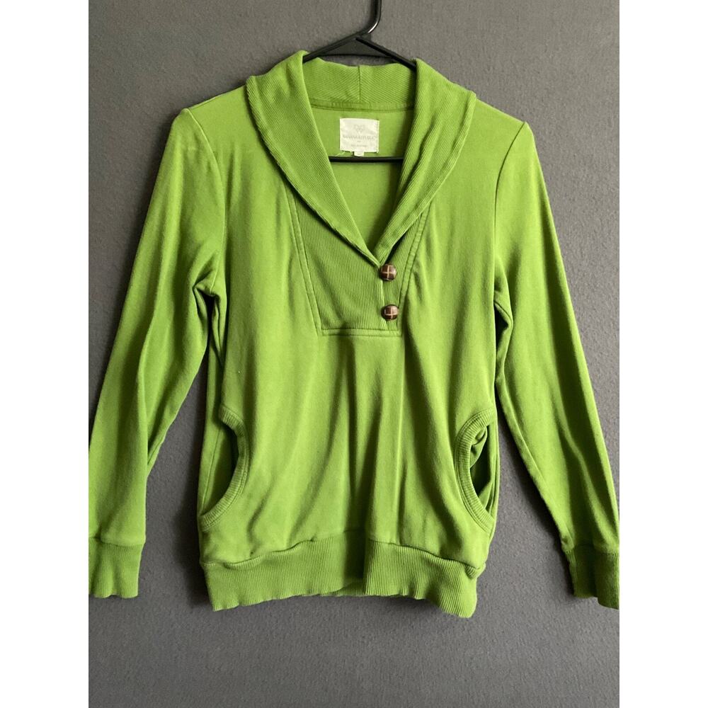 Banana Republic Green Pullover XS Ribbed V Neck Long Sleeve Y2K Pockets